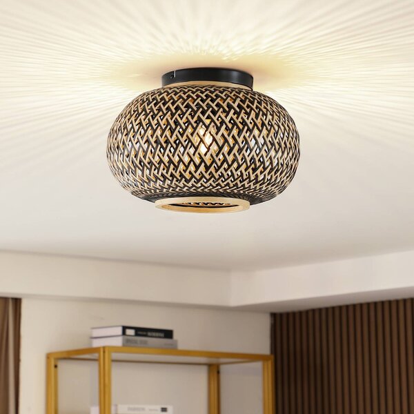 Lampa sufitowa Nerys Lindby, możliwość ściemniania, ciemne drewno, salon / jadalnia, drewno, dworkowy / rustykalny