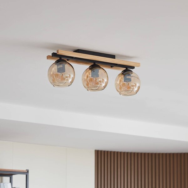 Lampa sufitowa Enrique Lindby, możliwość ściemniania, czarny, przedpokój, drewno, nowoczesny