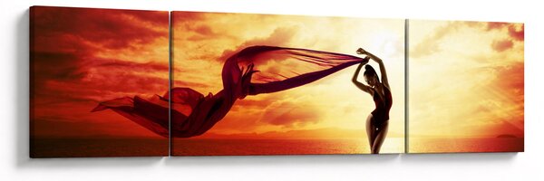 Obraz - Sylwetka kobiety o zachodzie słońca (170x50 cm)