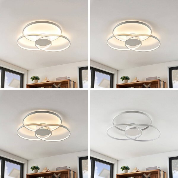 Lampa sufitowa LED Riley Lindby, możliwość ściemniania, biały / opal, salon / jadalnia, aluminium, nowoczesny