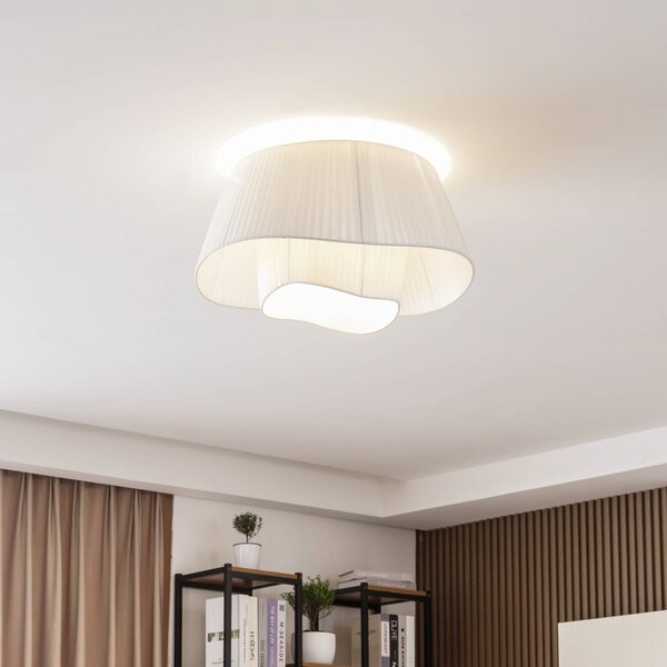 Lampa sufitowa Eryndor Lindby, możliwość ściemniania, biały / opal, salon / jadalnia, tkanina / materiał / jedwab, nowoczesny