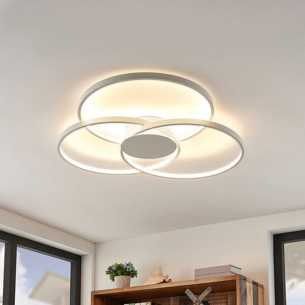 Lampa sufitowa LED Riley Lindby, możliwość ściemniania, biały / opal, salon / jadalnia, aluminium, nowoczesny