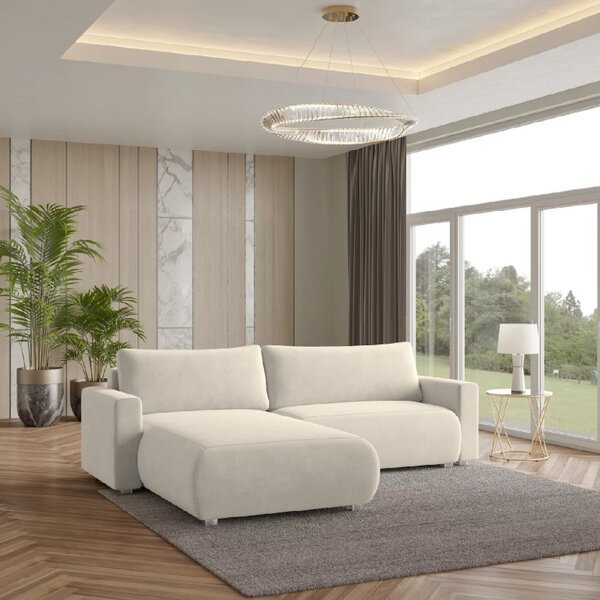 Kremowa, rozkładana, narożna sofa MONORA, dwustronna