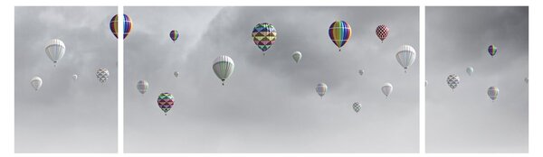 Obraz - Balony nad ceglaną ścianą (170x50 cm)