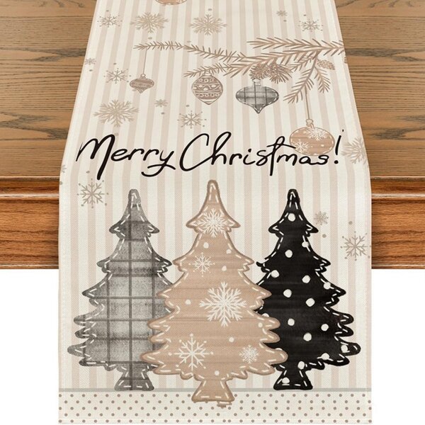 Lniany świąteczny bieżnik NOEL BRUNCH 33x180 cm, beżowy