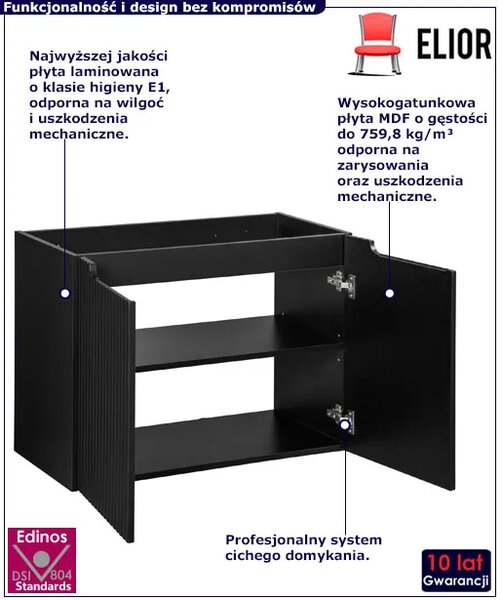 Czarna ryflowana szafka pod umywalkę R3-E48