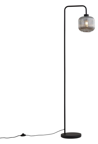 Designerska lampa podłogowa czarna z przydymionym szkłem - Ana