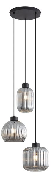 Designerska lampa wisząca czarna z przydymionym szkłem 3-źródła światła - Ana