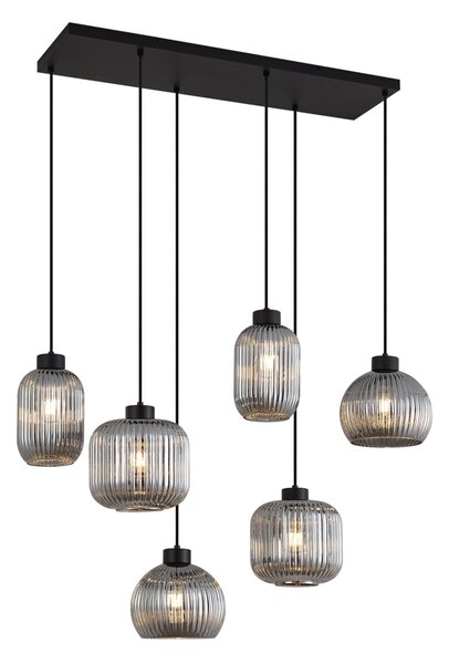 Designerska lampa wisząca czarna z przydymionym szkłem 6-źródłowa - Ana