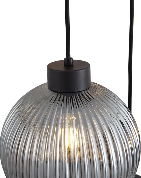 Designerska lampa wisząca czarna z przydymionym szkłem 5-punktowa - Ana