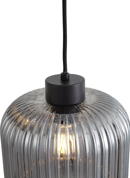 Designerska lampa wisząca czarna z przydymionym szkłem 3-źródła światła - Ana
