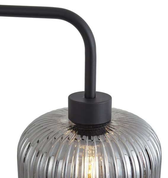 Designerska lampa podłogowa czarna z przydymionym szkłem - Ana