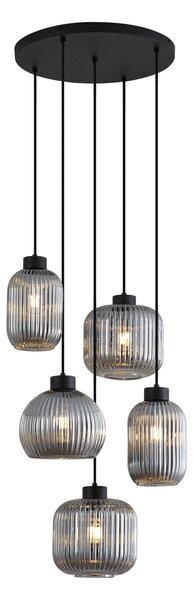 Designerska lampa wisząca czarna z przydymionym szkłem 5-punktowa - Ana