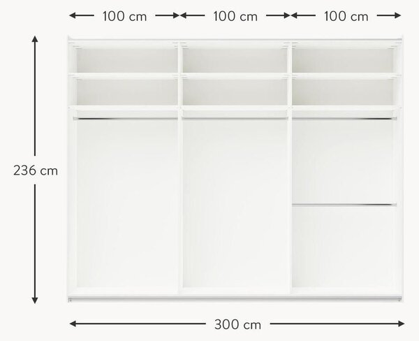 Szafa modułowa z drzwiami przesuwnymi Charlotte, 300 cm, różne warianty