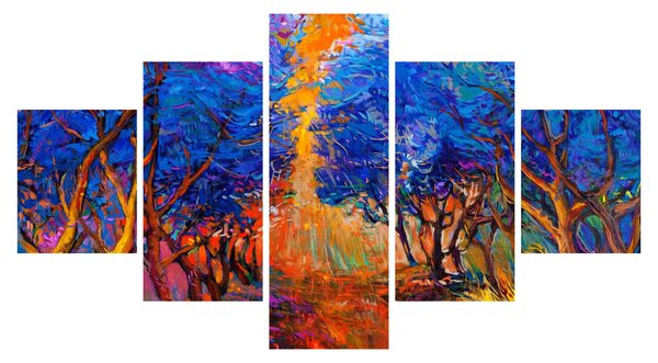 Obraz - Jesienne korony drzew, nowoczesny impresjonizm (125x70 cm)