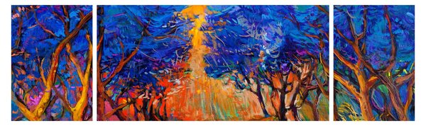 Obraz - Jesienne korony drzew, nowoczesny impresjonizm (170x50 cm)