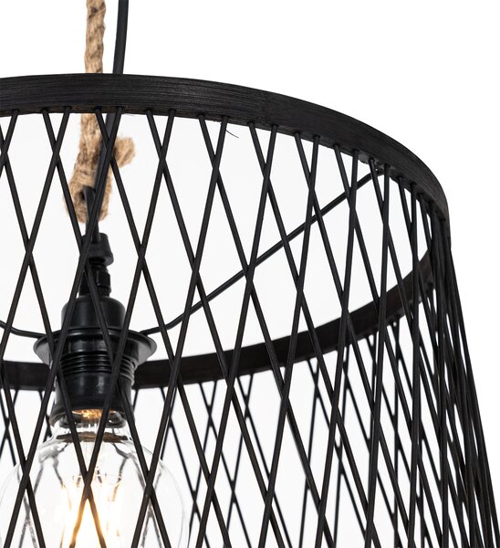 Rustykalna lampa wisząca zewnętrzna czarna rattan 40 cm - Calamus