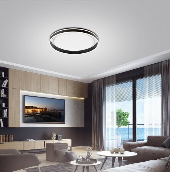 Q-Smart-Home Inteligentna lampa sufitowa Q-Vito, możliwość ściemniania, czarny, salon / jadalnia, metal, nowoczesny