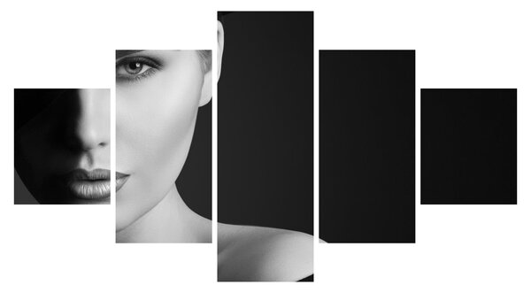 Obraz - Czarno - biały portret kobiety w kapeluszu (125x70 cm)