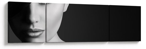 Obraz - Czarno - biały portret kobiety w kapeluszu (170x50 cm)