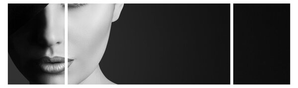 Obraz - Czarno - biały portret kobiety w kapeluszu (170x50 cm)