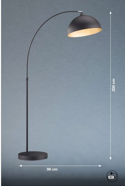 Czarna lampa stojąca z metalowym kloszem (wysokość 200 cm) Leitung – Fischer & Honsel