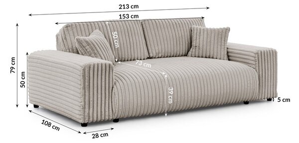Jasnoszara sztruksowa sofa 213 cm Justin – Ropez