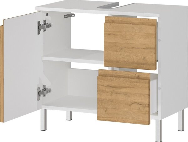 Biała szafka pod umywalkę w dekorze dębu 60x56 cm Torrance – Germania