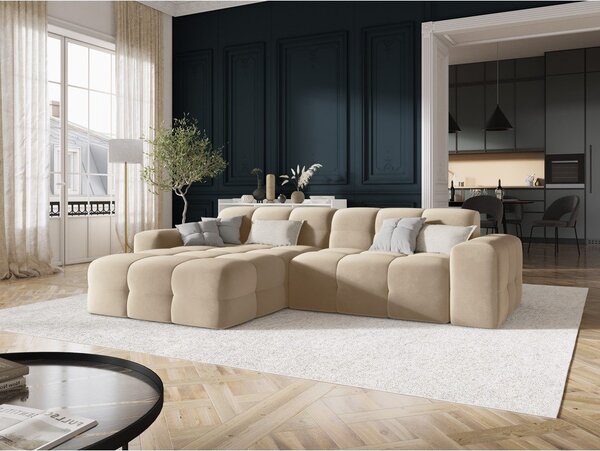 Beżowy aksamitny narożnik (lewostronny) Kendal – Micadoni Home