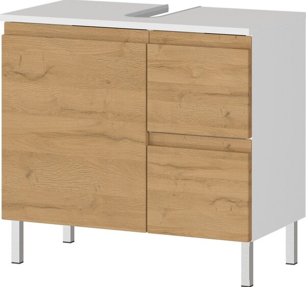 Biała szafka pod umywalkę w dekorze dębu 60x56 cm Torrance – Germania
