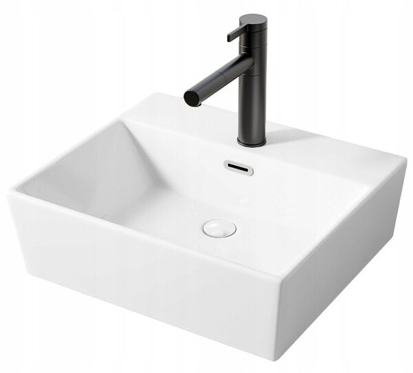 Umywalka ceramiczna stawiana biała nablatowa prostokątna duża 41 x 36 cm