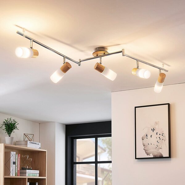 Lampa Sufitowa Lindby, Christoph, ściemnialny, metaliczny, sypialnia, drewno, dworkowy | rustykalny