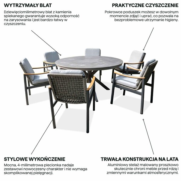 Zestaw mebli ogrodowych dla 6 osób VELORA DINING Grey - BJORKKA