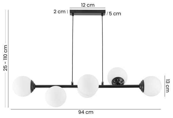 LAMPA WISZĄCA SUFITOWA NOWOCZESNA CZARNA BIAŁE KULE FINO 6 LED