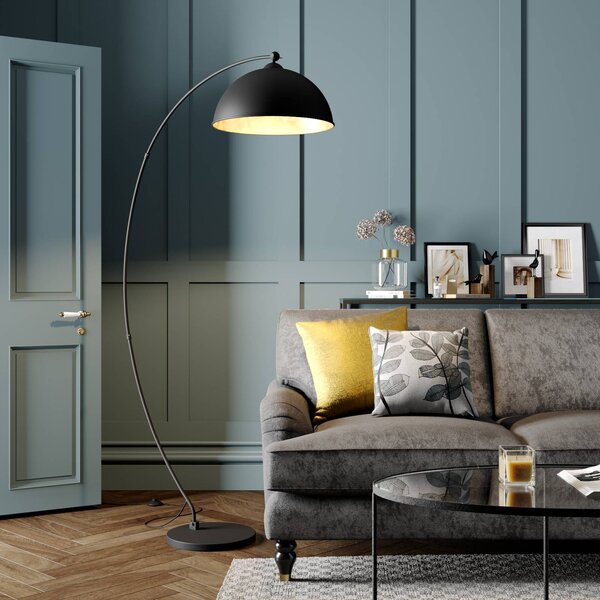 Lampa łukowa Lindby Jonera, czarna, metal, E27, wysokość 185cm