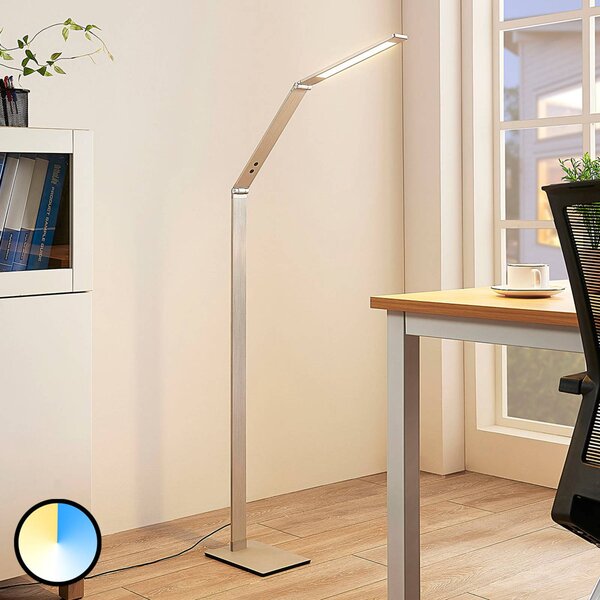 Lampa stojąca LED Nicano Lucande, możliwość ściemniania, aluminiowy / szary / cynkowy, biuro, aluminium, nowoczesny