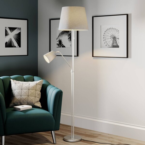 Lampa stojąca Nantwin Lindby, aluminiowy / szary / cynkowy, salon / jadalnia, tkanina / materiał / jedwab, nowoczesny