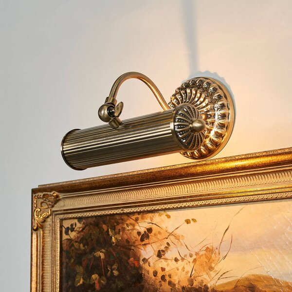 Lampa ścienna z obrazem Lindby Joely, 25 cm, mosiądz, metal, E14 Joely Lindby, możliwość ściemniania, brązowy / mosiężny, salon / jadalnia, metal, antyczny