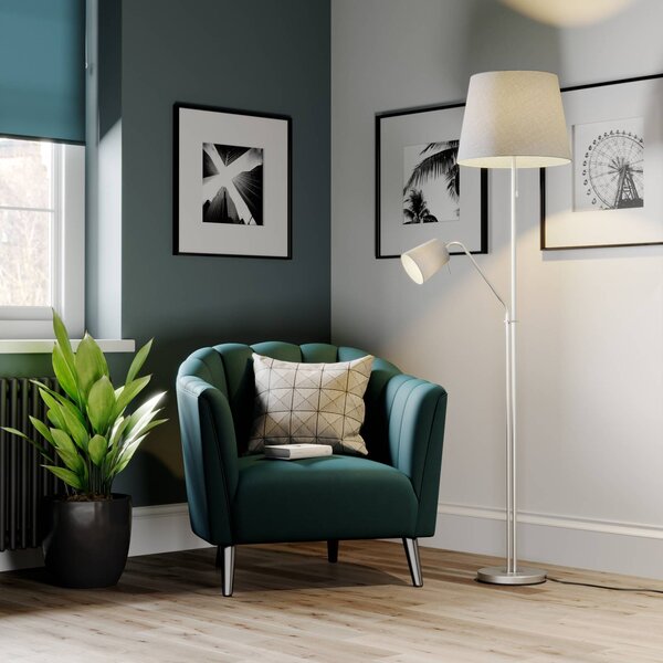 Lampa stojąca Nantwin Lindby, aluminiowy / szary / cynkowy, salon / jadalnia, tkanina / materiał / jedwab, nowoczesny