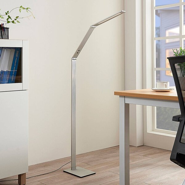 Lampa stojąca LED Nicano Lucande, możliwość ściemniania, aluminiowy / szary / cynkowy, biuro, aluminium, nowoczesny