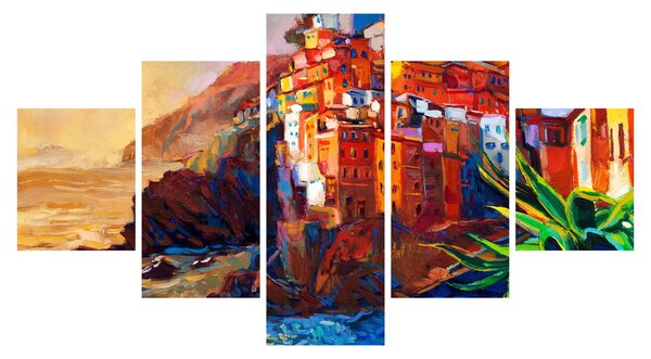 Obraz - Wieś na wybrzeżu Cinque Terre, Włoska Riviera, nowoczesny impresionism (125x70 cm)