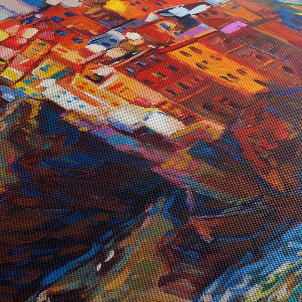 Obraz - Wieś na wybrzeżu Cinque Terre, Włoska Riviera, nowoczesny impresionism (70x50 cm)
