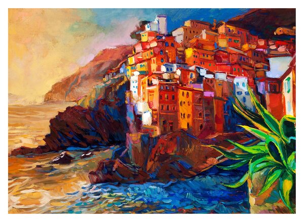 Obraz - Wieś na wybrzeżu Cinque Terre, Włoska Riviera, nowoczesny impresionism (70x50 cm)