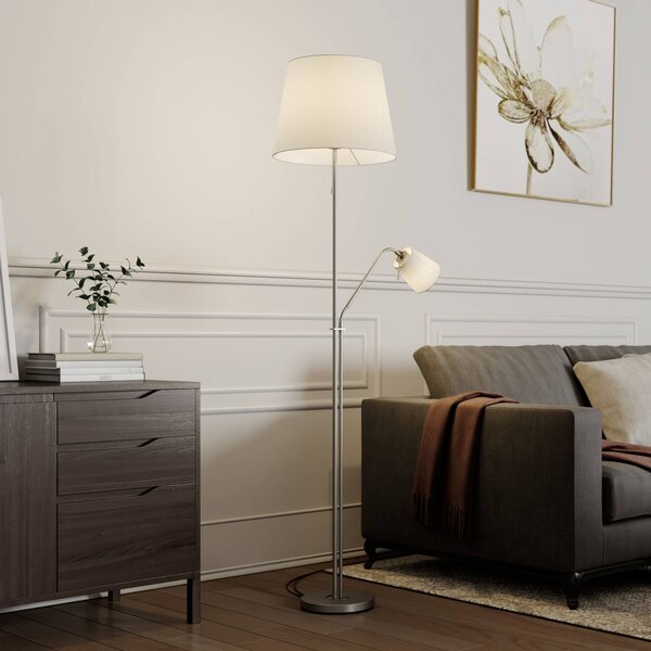 Lampa stojąca Nantwin Lindby, biały / opal, salon / jadalnia, tkanina / materiał / jedwab, nowoczesny