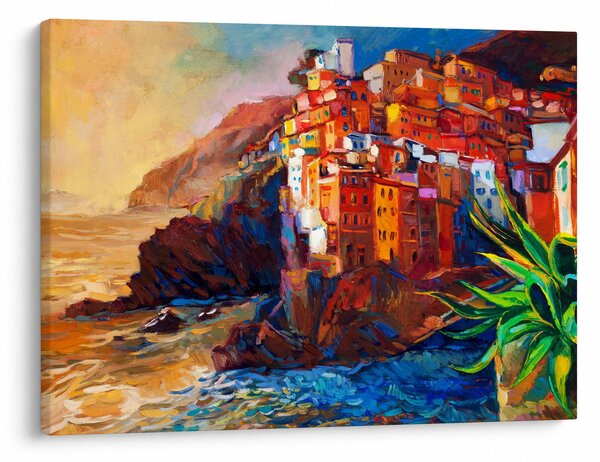 Obraz - Wieś na wybrzeżu Cinque Terre, Włoska Riviera, nowoczesny impresionism (70x50 cm)
