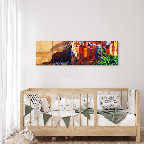 Obraz - Wieś na wybrzeżu Cinque Terre, Włoska Riviera, nowoczesny impresionism (170x50 cm)
