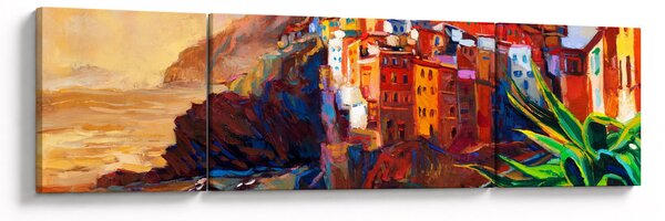 Obraz - Wieś na wybrzeżu Cinque Terre, Włoska Riviera, nowoczesny impresionism (170x50 cm)