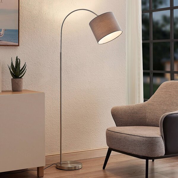 Lampa łukowa - lampa stojąca Keriba Lindby, aluminiowy / szary / cynkowy, salon / jadalnia, metal, nowoczesny