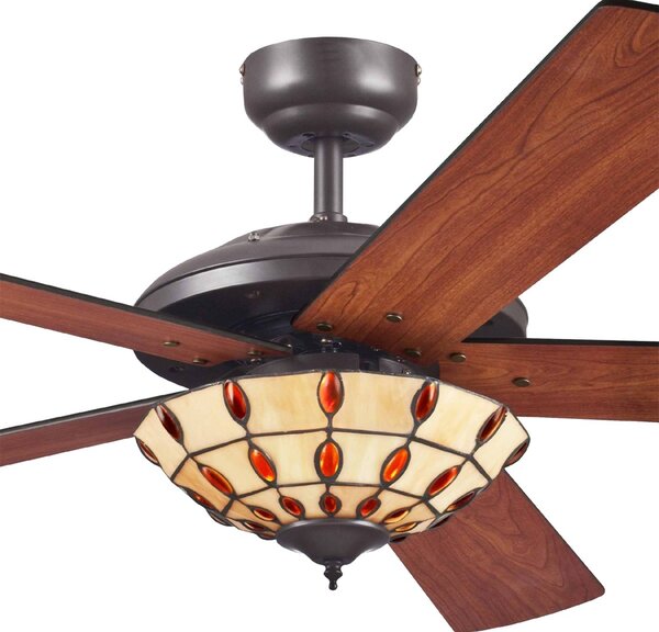 Westinghouse Comet T – wentylator z lampą w stylu Tiffany, ciemne drewno, salon / jadalnia, drewno, nowoczesny