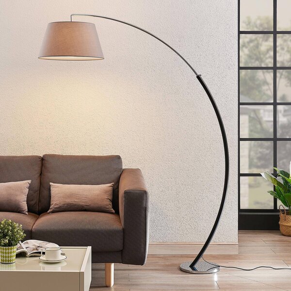 Lampa łukowa - lampa stojąca Evelyna Lucande, aluminiowy / szary / cynkowy, sypialnia, tkanina / materiał / jedwab, nowoczesny
